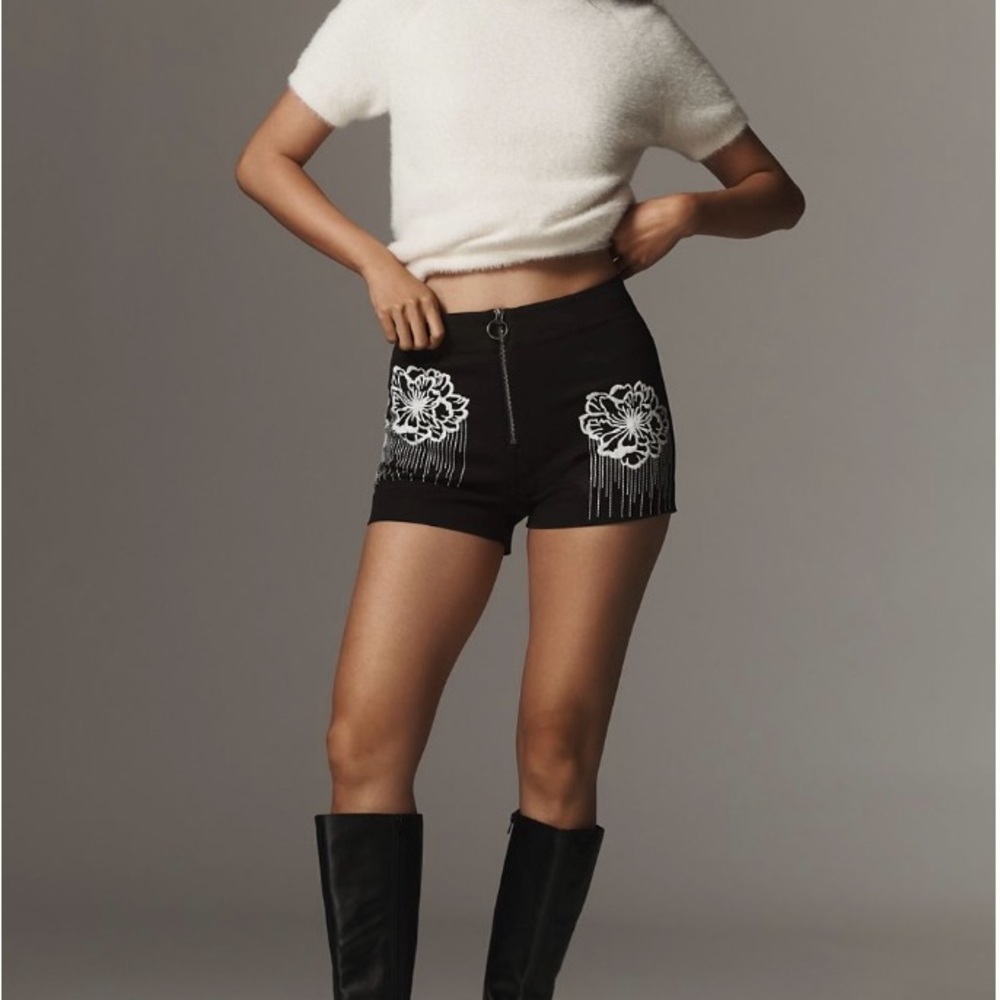 Anthropologie/Maeve Black High Waist Shorts with White Detailing